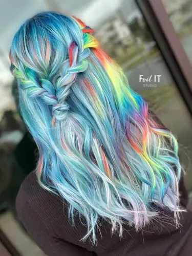 Rainbow blue braided style